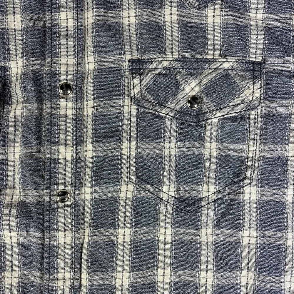 Cody James Mens Medium Pearl Snap Western Shirt Blue Plaid Long Sleeve Cowboy